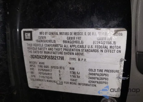 2006 Chevrolet Hhr Lt из США, поврежденный, VIN 3GNDA23P26S621798